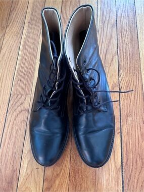 Dear Frances Black Leather Lace-Up Ankle Boots
